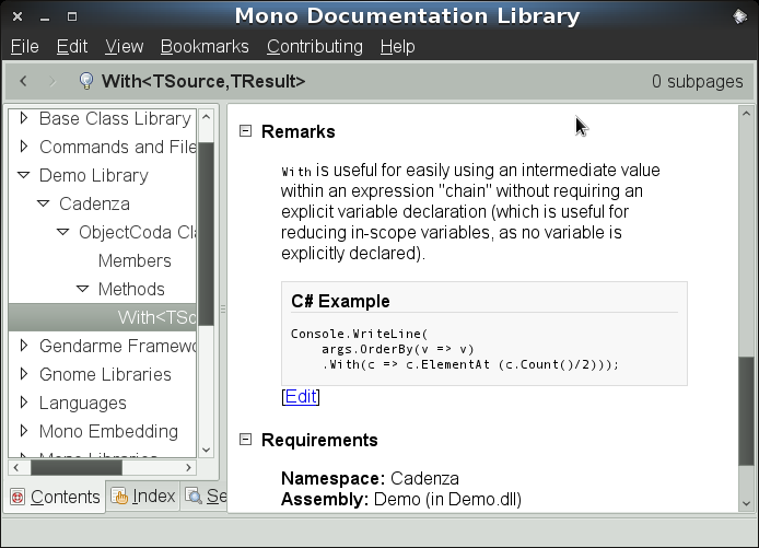 ObjectCoda.With() documentation inside monodoc. ObjectCoda.With() documentation inside monodoc.