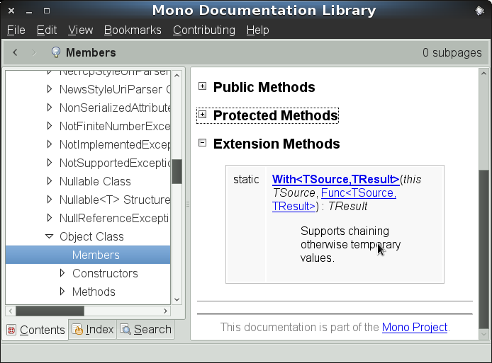 System.Object extension methods -- notice With() is listed. System.Object extension methods -- notice With() is listed.